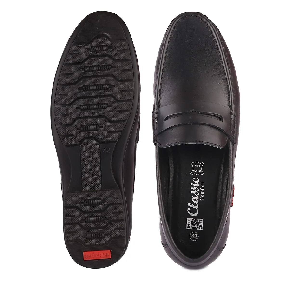 Red Chief Loafer Non-Lace Up | Men's Formal Shoes for Office | Black | Rubber Sole