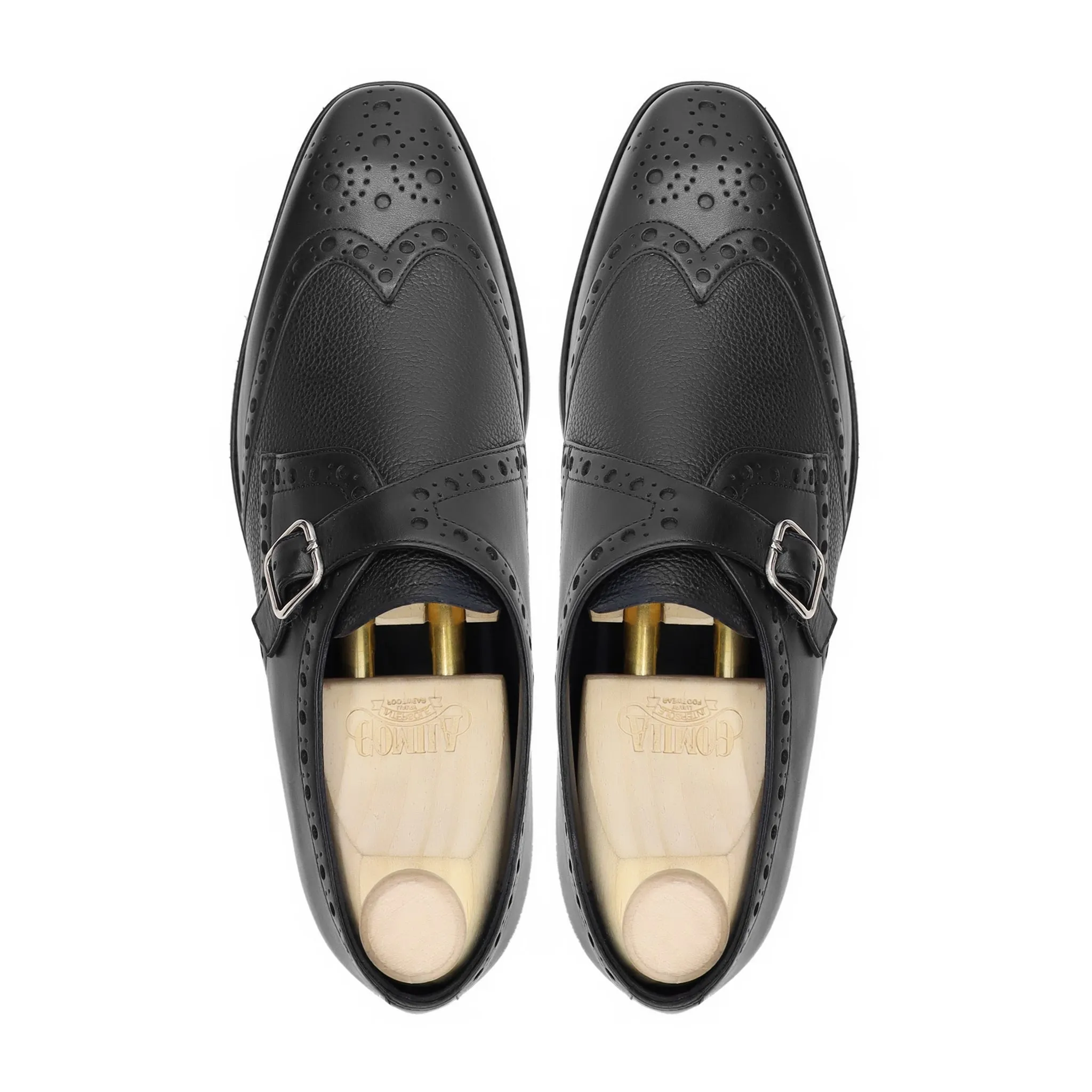 Rivaldo - Men's Black Calf and Pebble Grain Leather Single Monkstrap