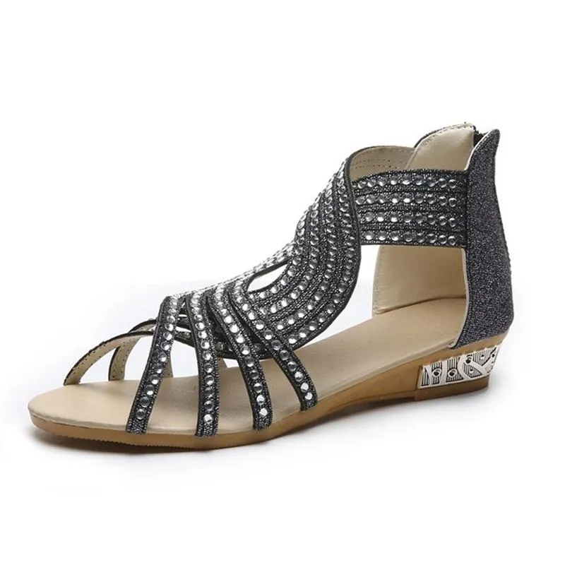 Roman Style Rhinestone Flat Sandals