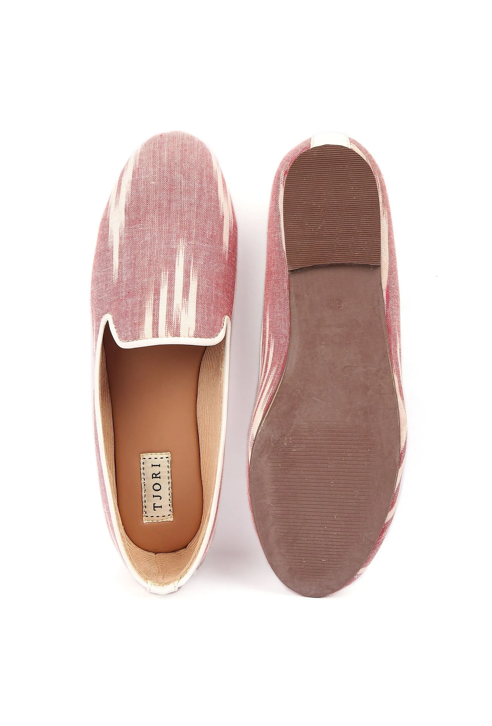 Salmon Pink & Tawny Brown Ikat Flat Cruelty Free Leather Ballerina