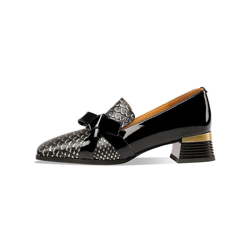 SerpentLux Square Toe Bow Tie Heels