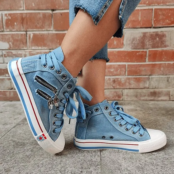 Sohiwoo  sneaker Denim High-Top Back Lace-Up Design Canvas Sneakers