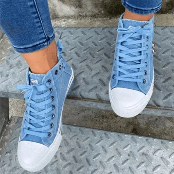 Sohiwoo  sneaker Denim High-Top Back Lace-Up Design Canvas Sneakers