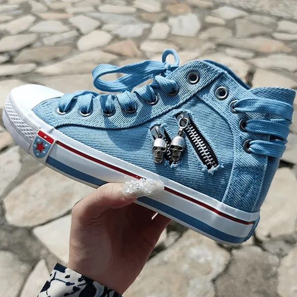 Sohiwoo  sneaker Denim High-Top Back Lace-Up Design Canvas Sneakers