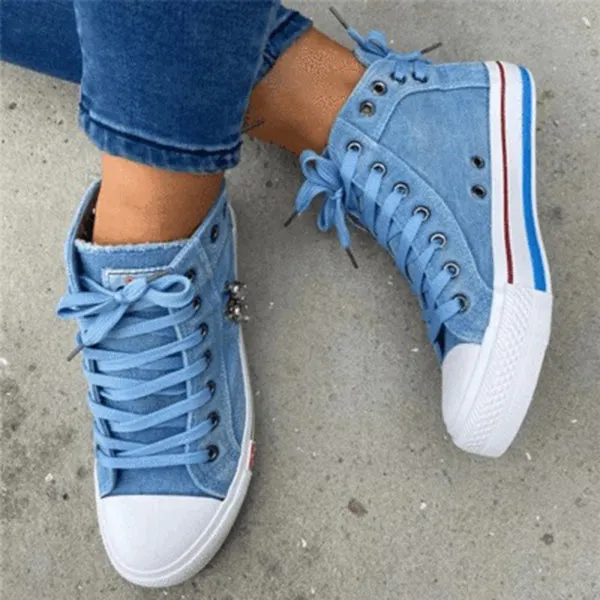 Sohiwoo  sneaker Denim High-Top Back Lace-Up Design Canvas Sneakers