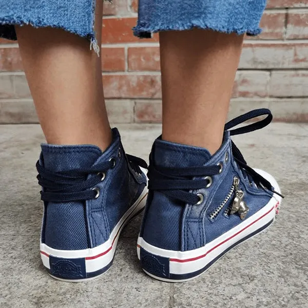 Sohiwoo  sneaker Denim High-Top Back Lace-Up Design Canvas Sneakers