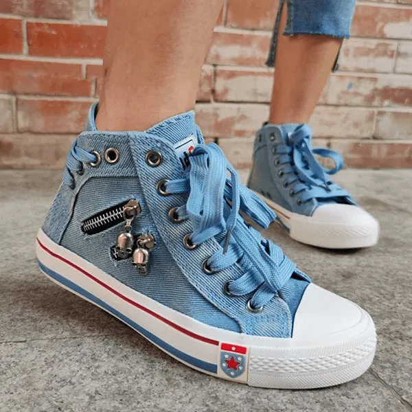 Sohiwoo  sneaker Denim High-Top Back Lace-Up Design Canvas Sneakers