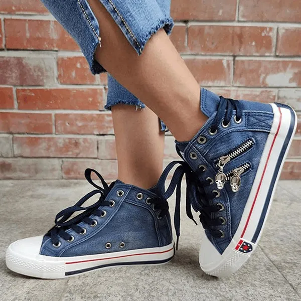 Sohiwoo  sneaker Denim High-Top Back Lace-Up Design Canvas Sneakers