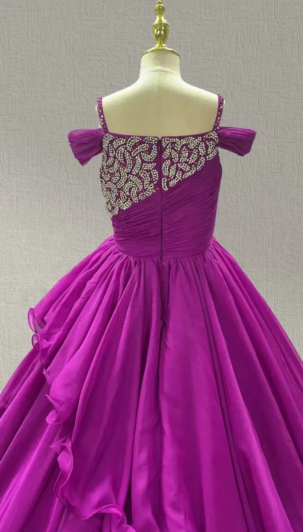 Sparkly Beaded Bodice Little Girls Long Prom Gown