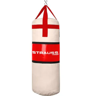 Strauss Canvas Heavy Duty Filled Gym Punching Bag | Comes with Hanging S Hook, Zippered Top Head Closure & Heavy Straps | 4 Feet, (Cream/Red)