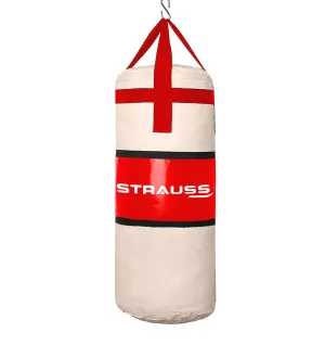 Strauss Canvas Heavy Duty Filled Gym Punching Bag|Hanging S Hook, Zippered Top Head Closure,Heavy Straps|Ideal for Boxing, MMA,Muay Thai|Boxing Bag for Home Gym & Fitness Training|2.5 Feet,(Cream/Red)