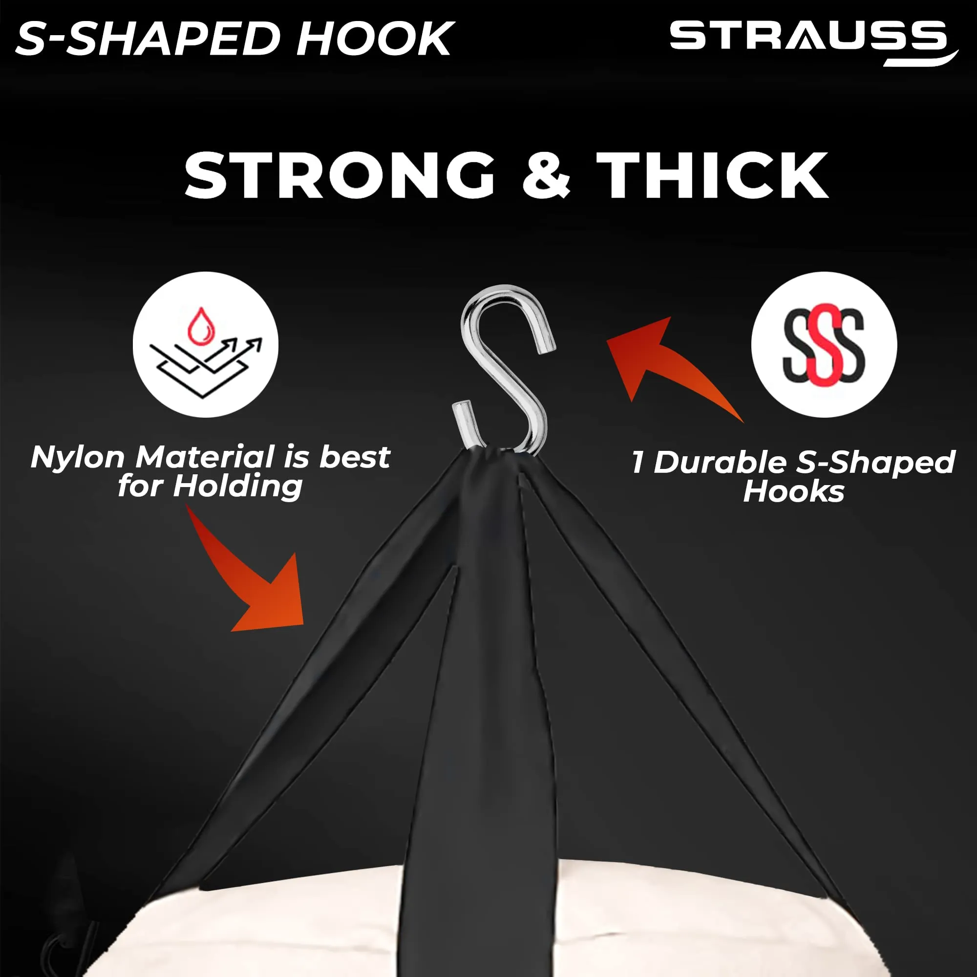 Strauss Canvas Heavy Duty Filled Gym Punching Bag|Hanging S Hook, Zippered Top Head Closure,Heavy Straps|Ideal for Boxing, MMA,Muay Thai|Boxing Bag for Home Gym & Fitness Training|2.5Ft,(Black/Orange)