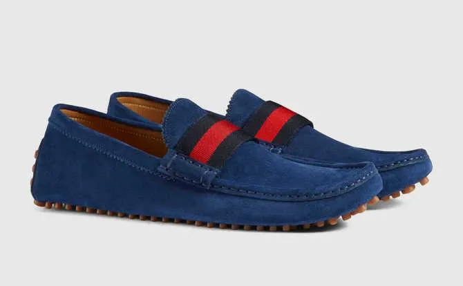 Suede Nylon Web Loafers Blue Shoe