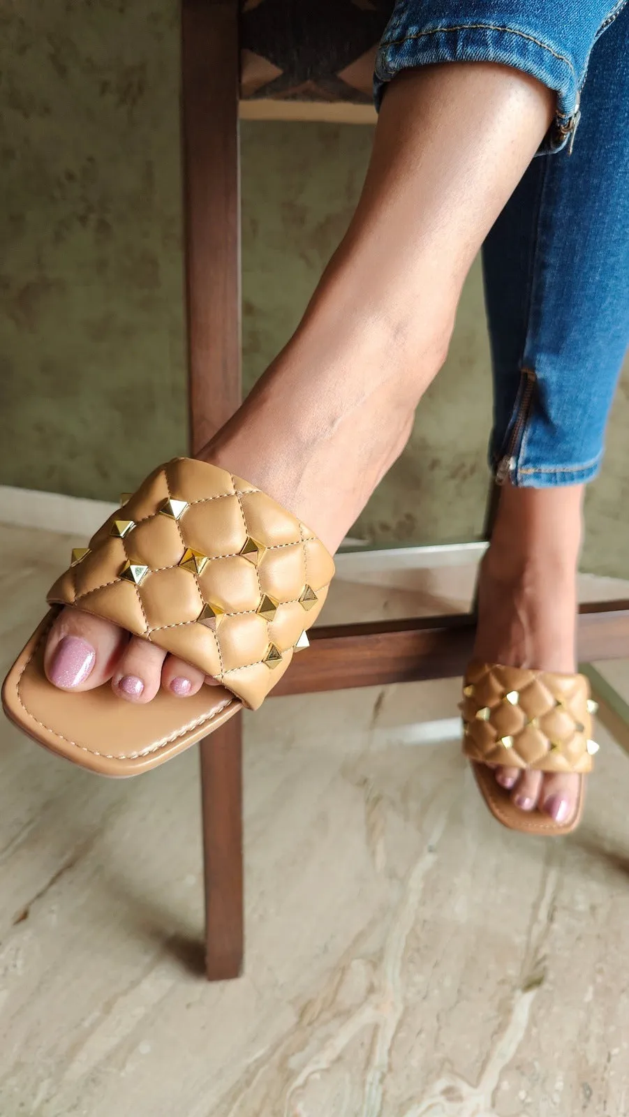 Tan Studded Flats