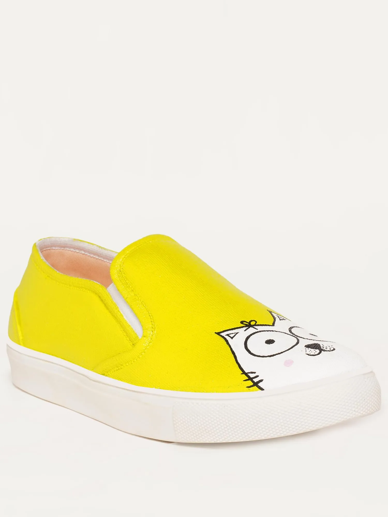 THE QUIRKY NAARI Catty Slipons for Cat Lovers | Green | 8 UK