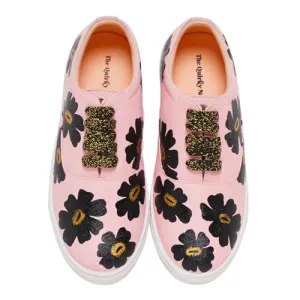 THE QUIRKY NAARI Handpainted Black Pansies Sneakers in A Classic Whimsy Design | 4 UK