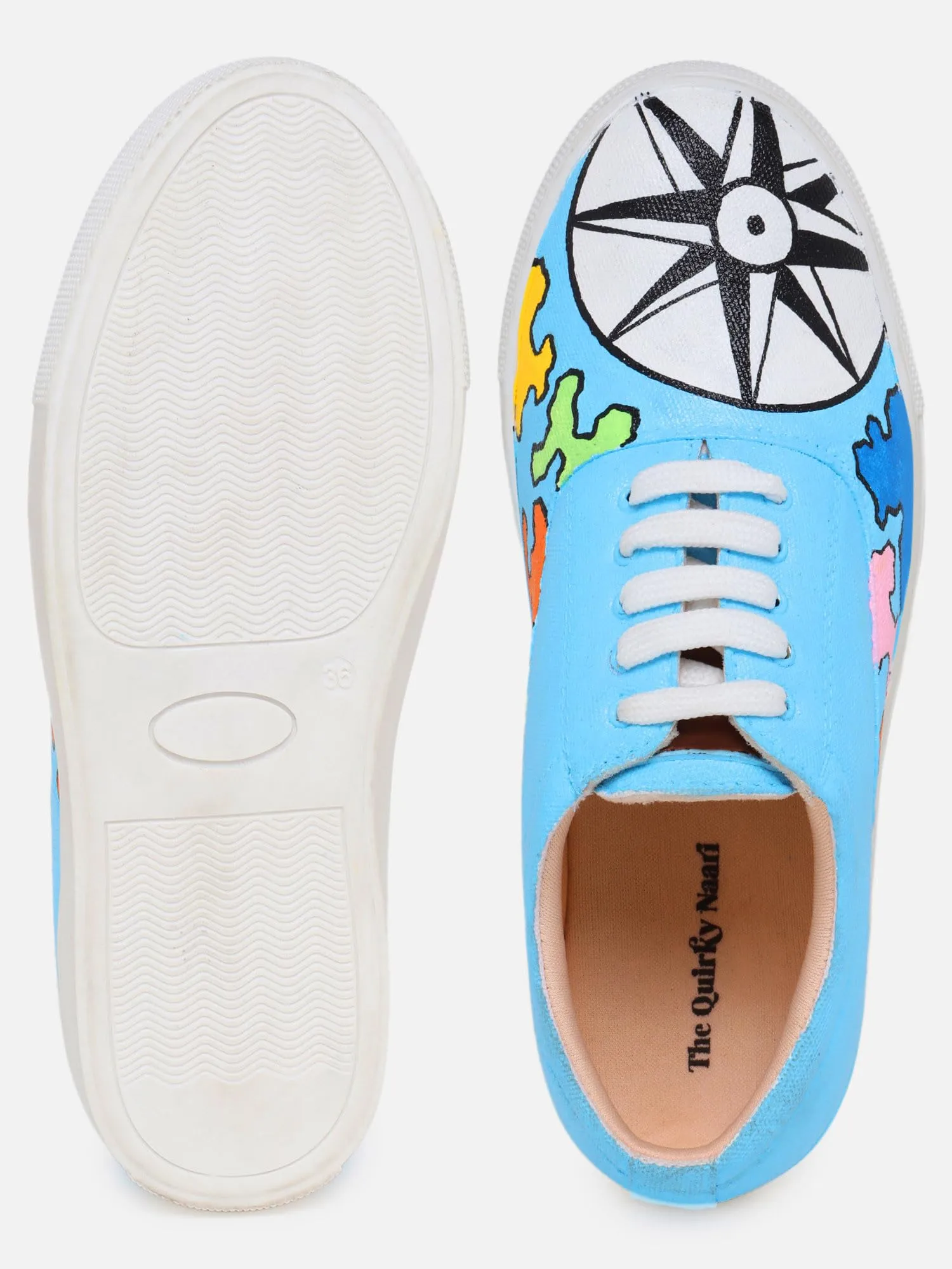 THE QUIRKY NAARI Wanderlust Sneakers Designed for Wanderlusts | Blue | 8 UK