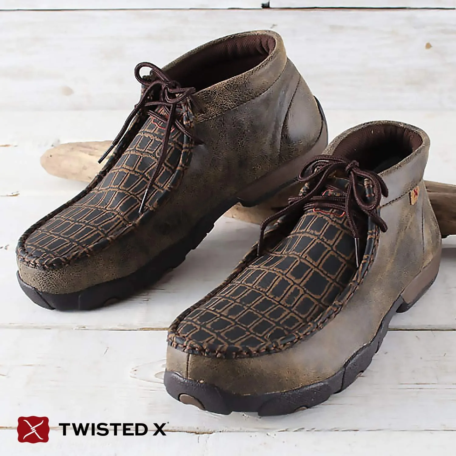 Twisted X Men's Chukka Driving Moc, Caiman Print/Brown, 9M