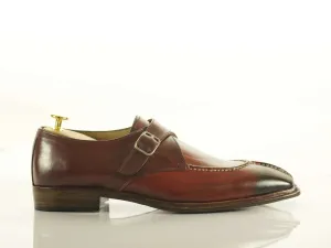 Two Tone Burgundy Split Toe Monk Strap Shoes,Men's Fashion Shoes