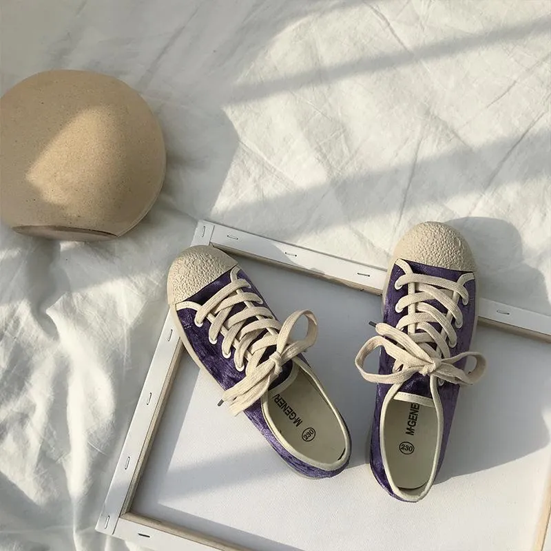 Velvet Lace Up Canvas Sneakers