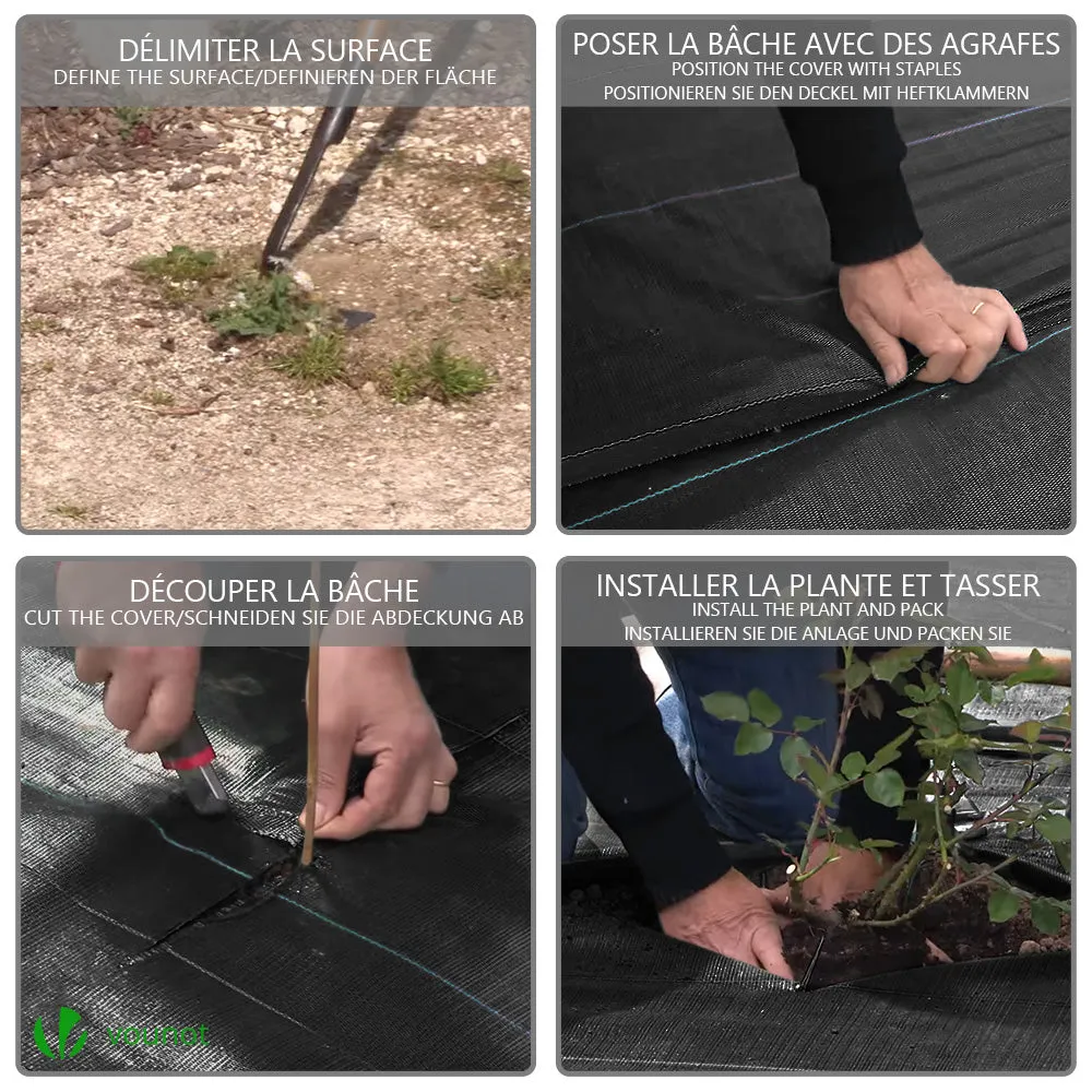 VOUNOT 2x25m Weed Control Fabric, Heavy Duty Landscape Ground Cover Membrane, Black