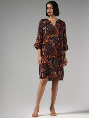 Wardrobe Brown Paisley Printed Straight Dress