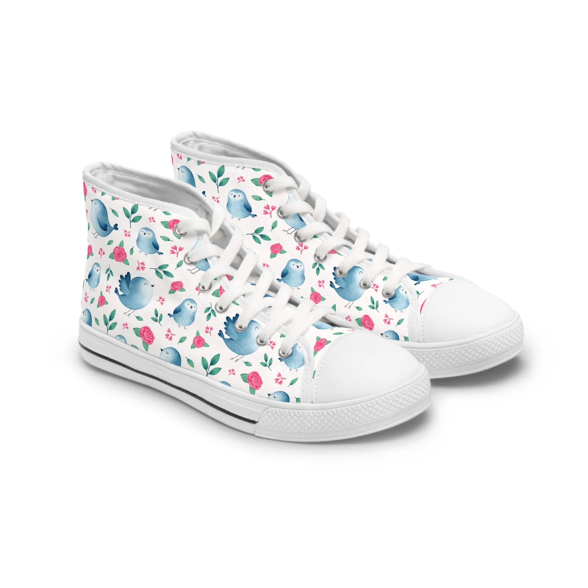 Watercolor Blue Bird and Rose Women's High Top Sneakers