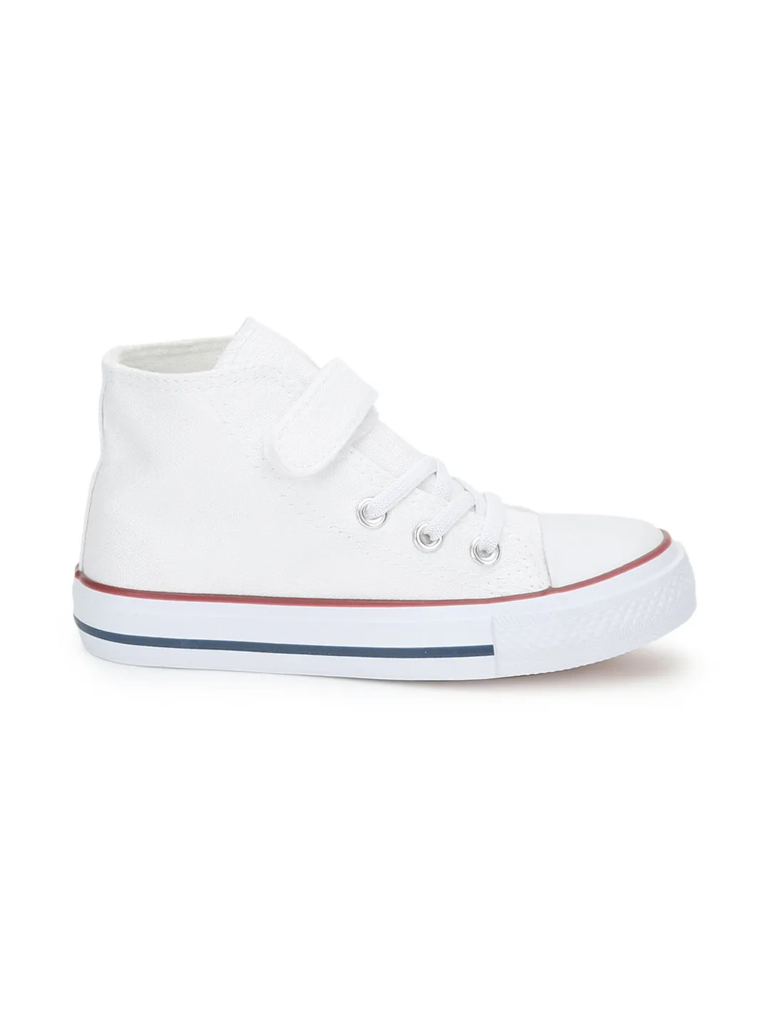 White Canvas Stylish Velcro Sneakers For Kids-Unisex (TC-VKCAN4-WHT)