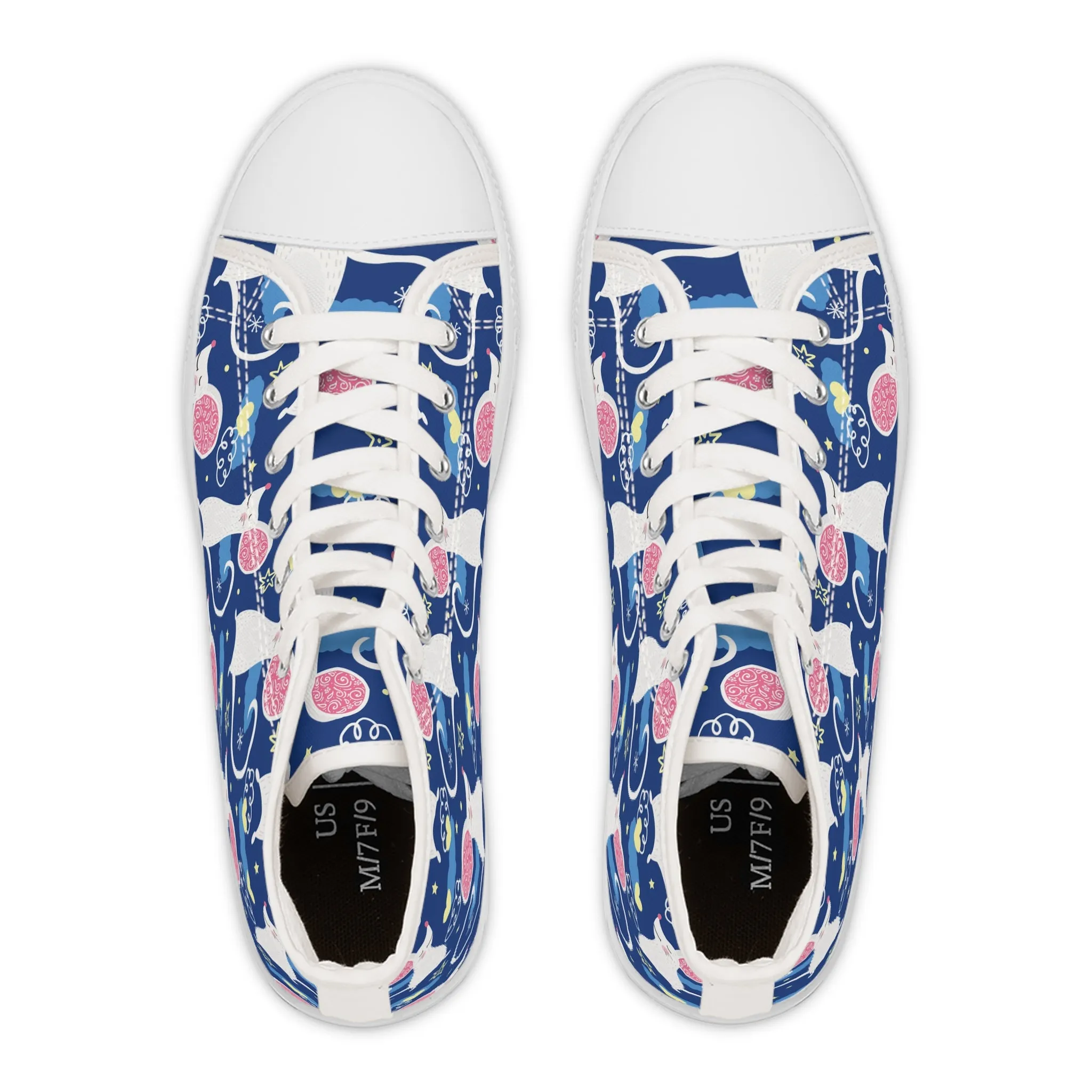 White Mouse and Blue Backgrounds Women's High Top Sneakers