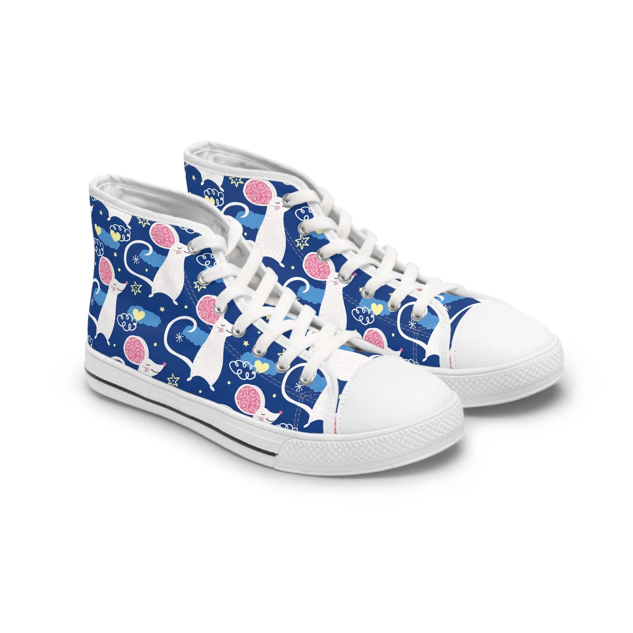 White Mouse and Blue Backgrounds Women's High Top Sneakers