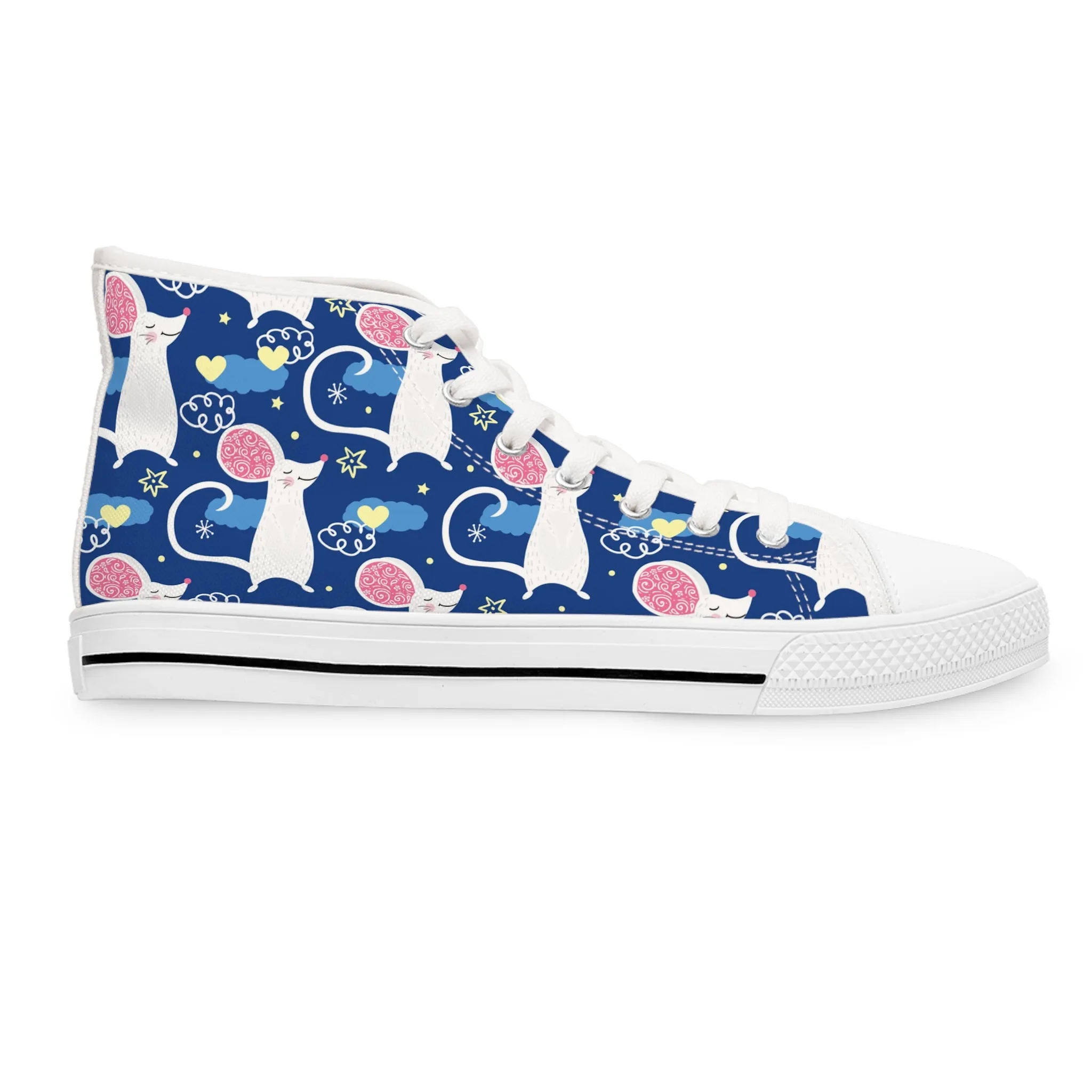 White Mouse and Blue Backgrounds Women's High Top Sneakers