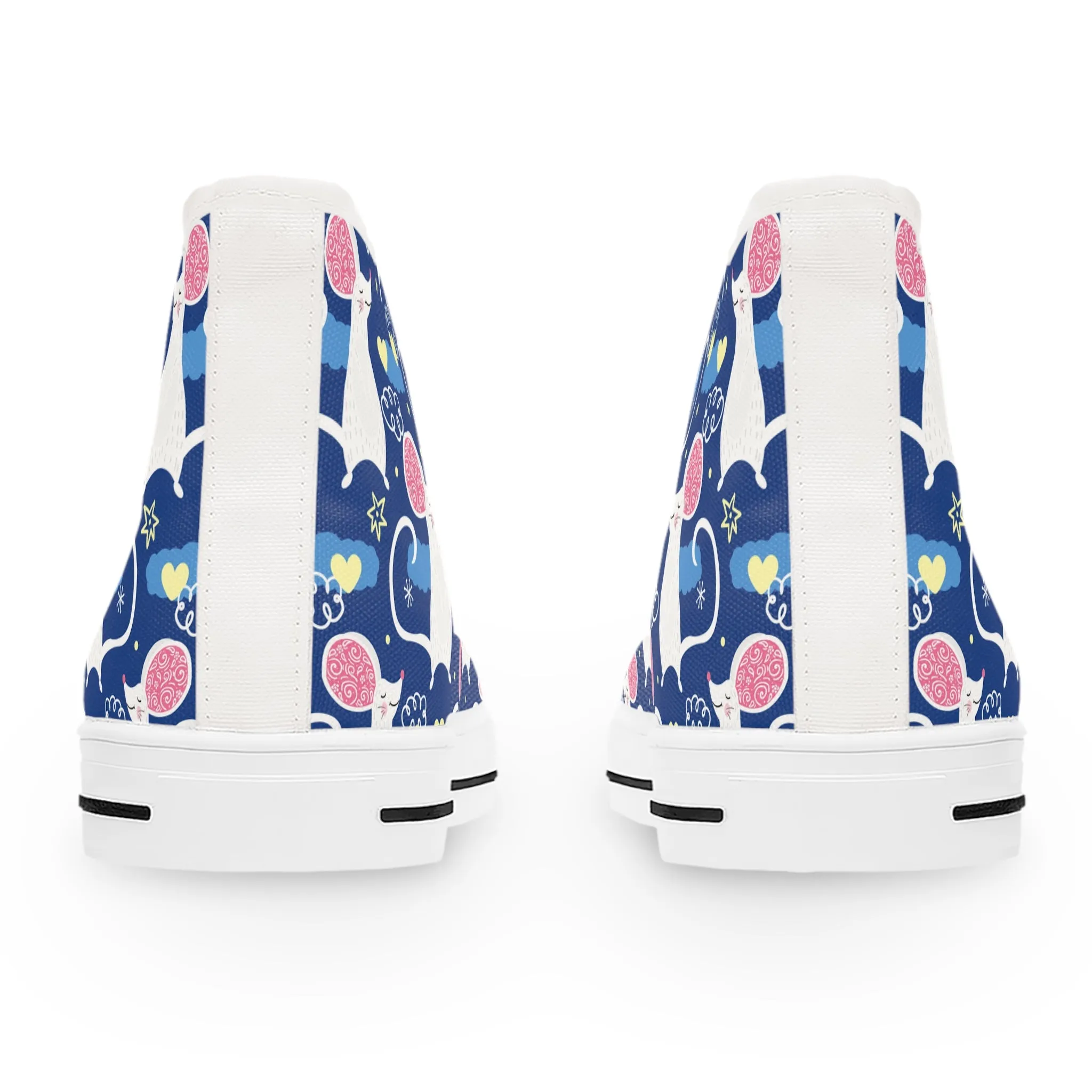 White Mouse and Blue Backgrounds Women's High Top Sneakers