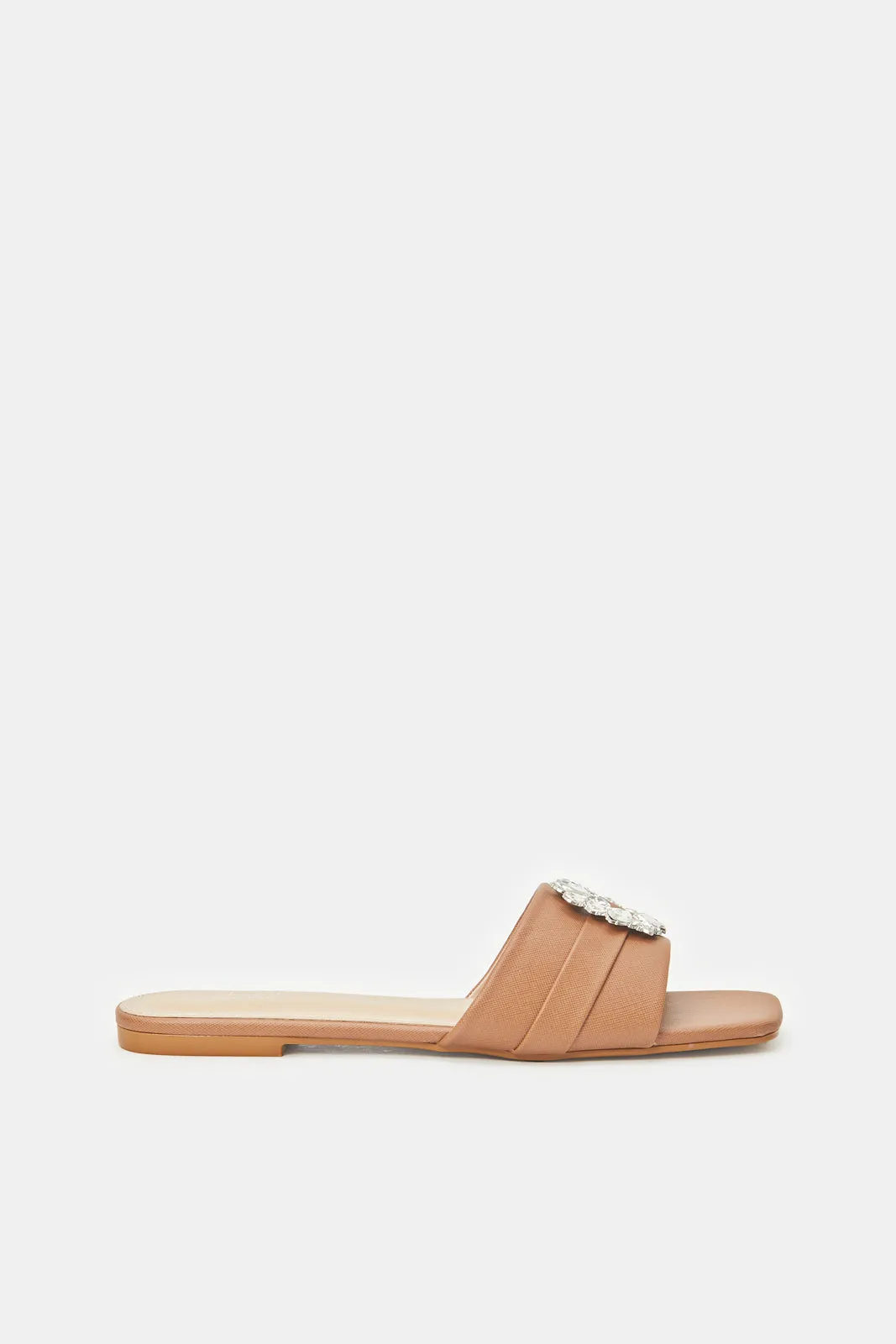 Women Beige Mule With Trim Upper