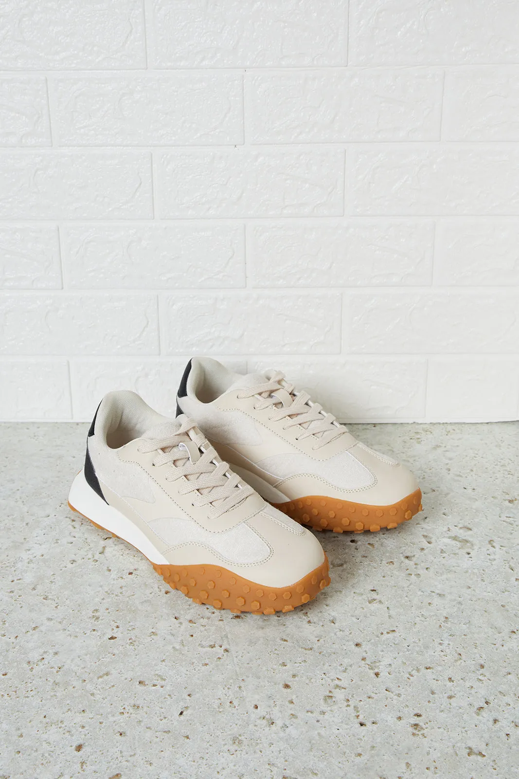 Women Beige Textured Trainers