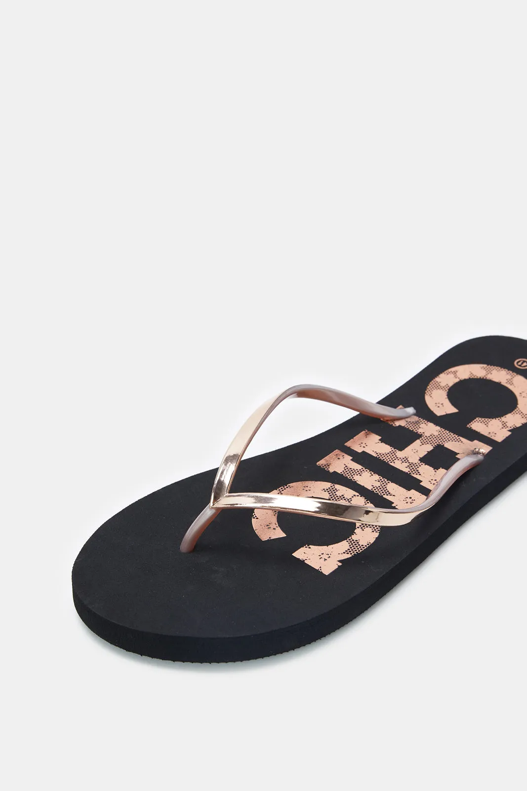 Women Black And Gold Chic Slogan Flip Flop