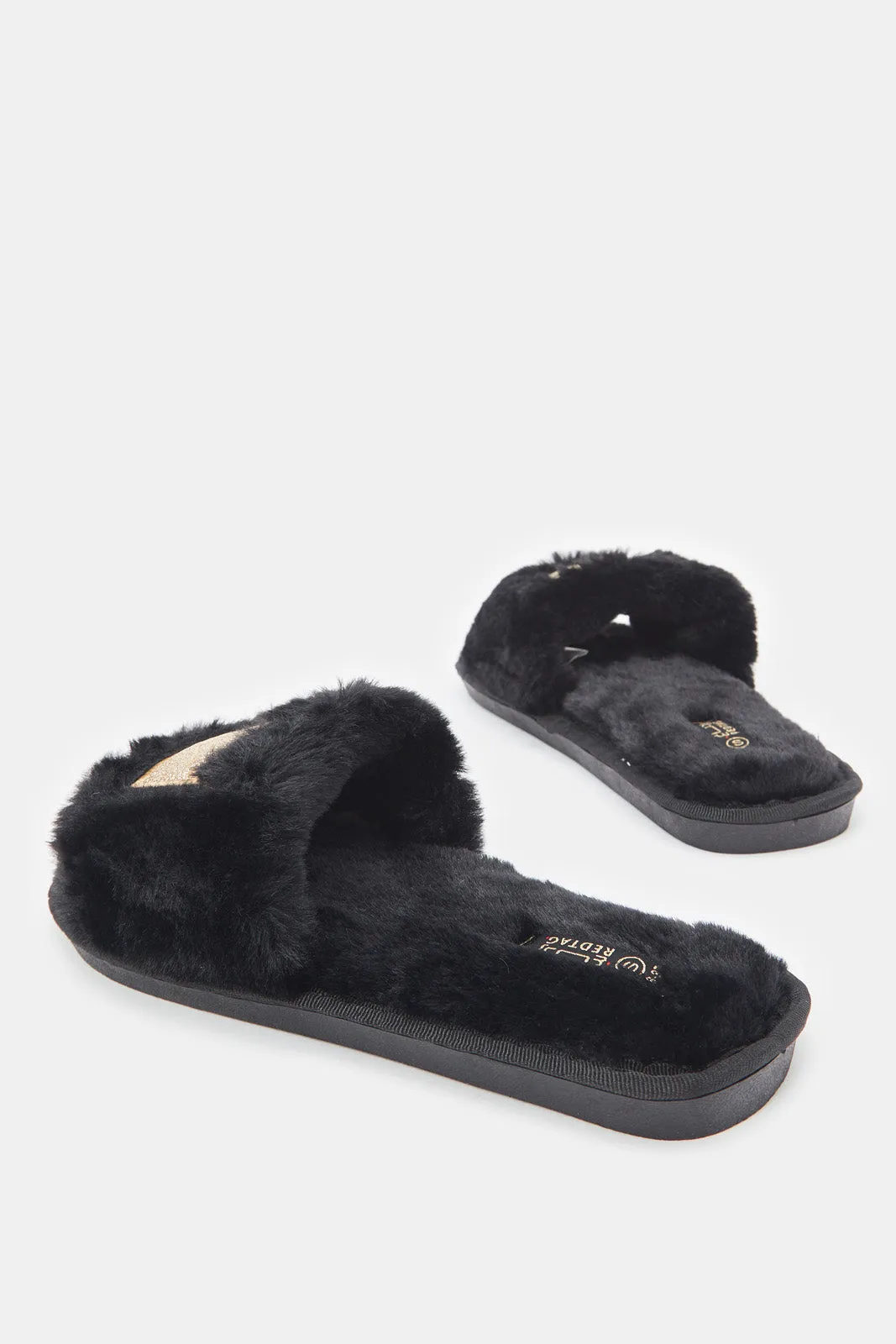 Women Black Crown Embroidered Slipper