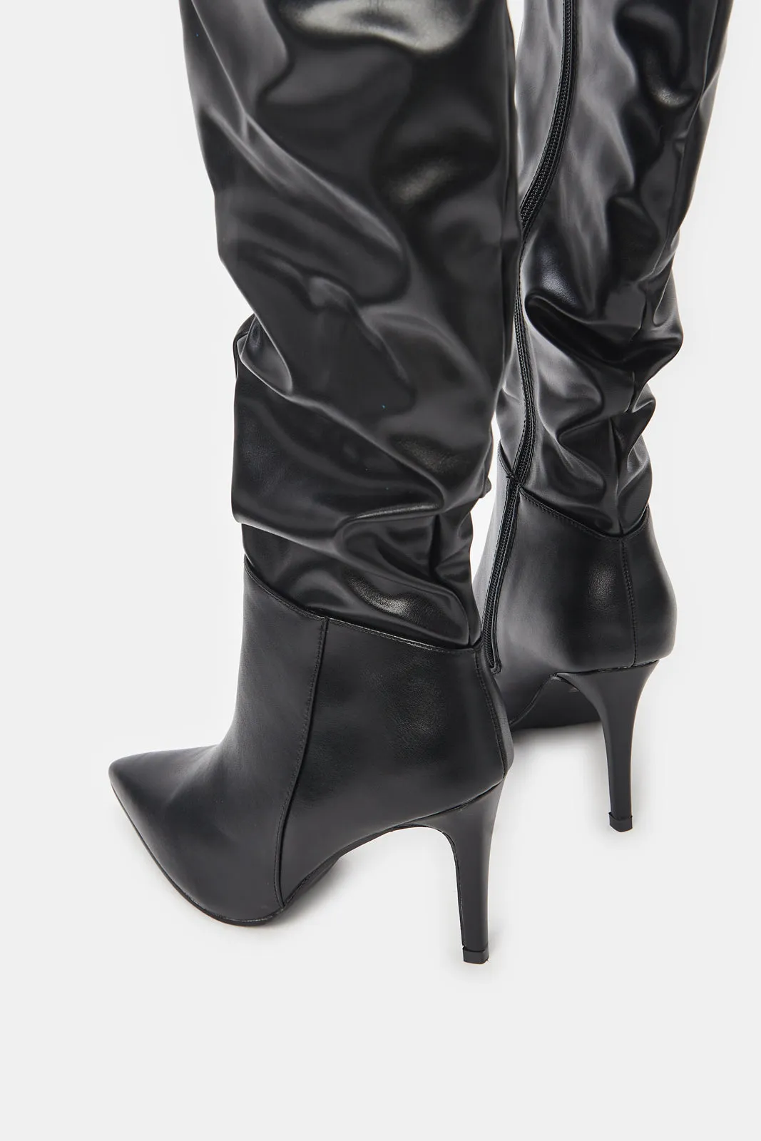 Women Black Heeled Over The Knee Boot