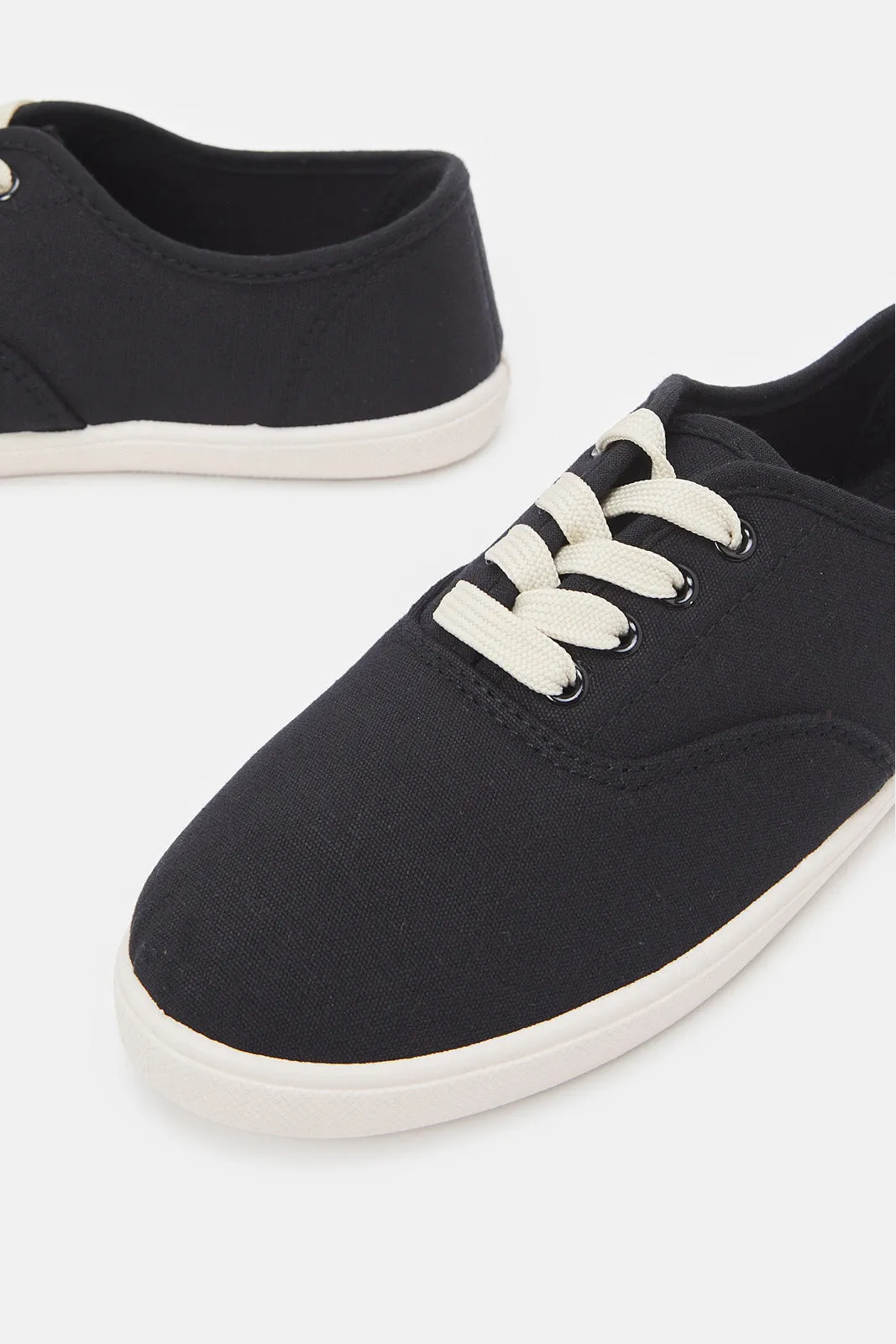 Women Black Lace Up Plimsole