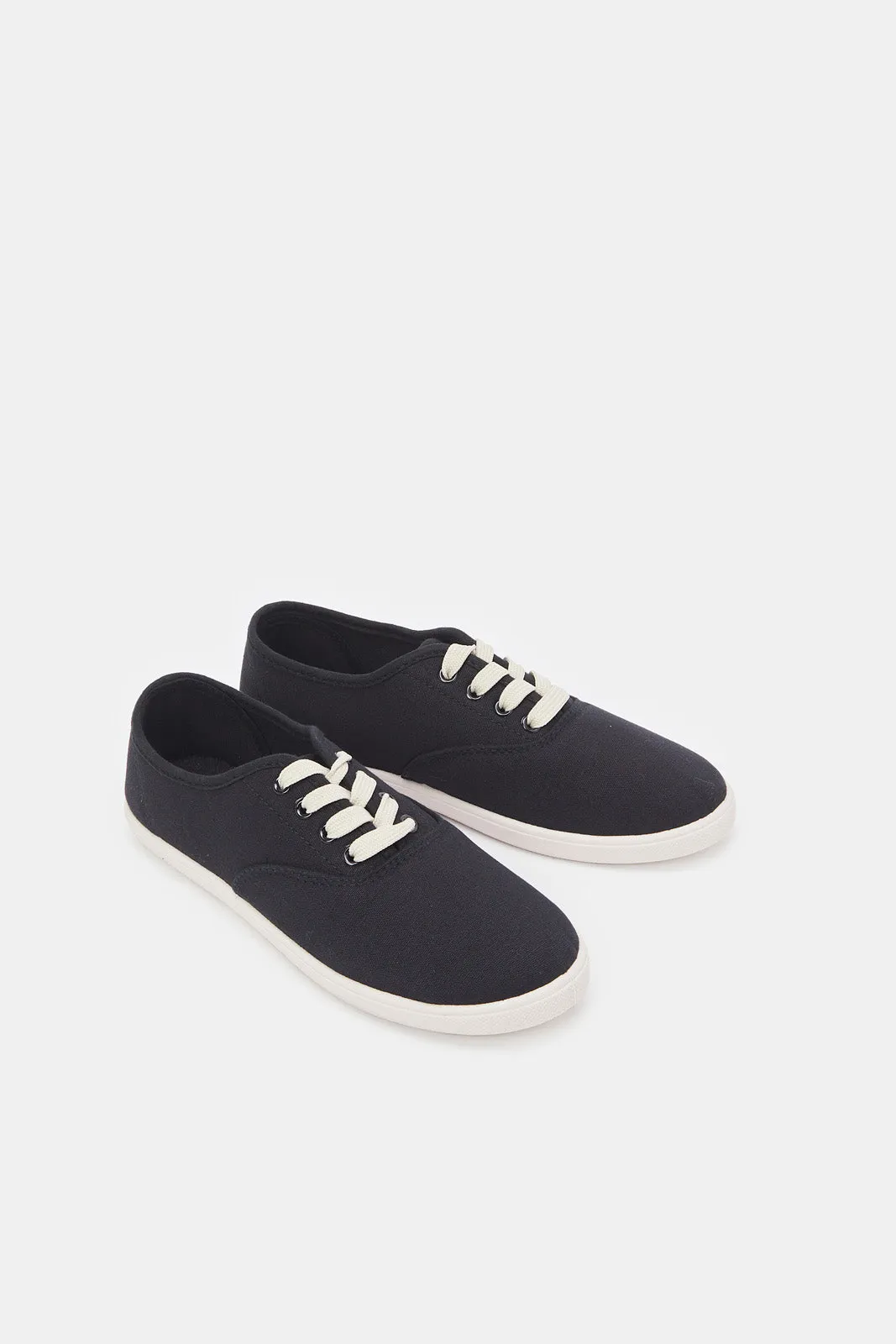 Women Black Lace Up Plimsole