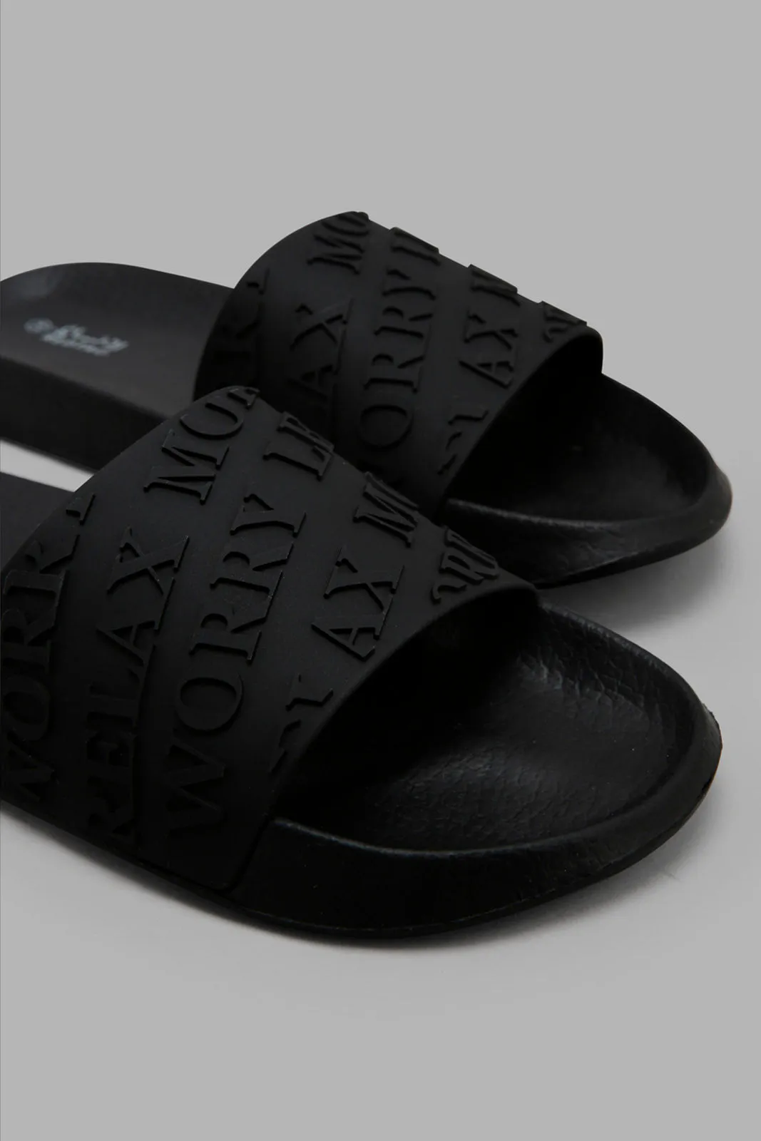 Women Black Slogan Upper Slide