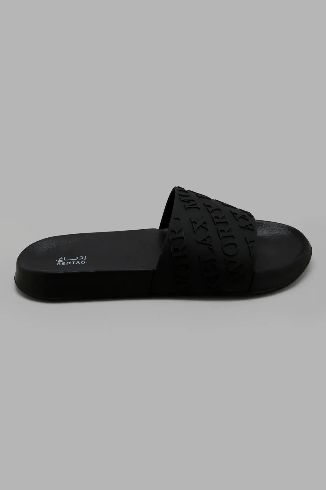 Women Black Slogan Upper Slide