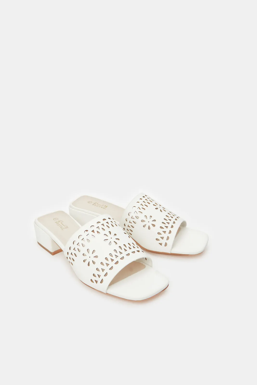 Women White Cut Out Mules