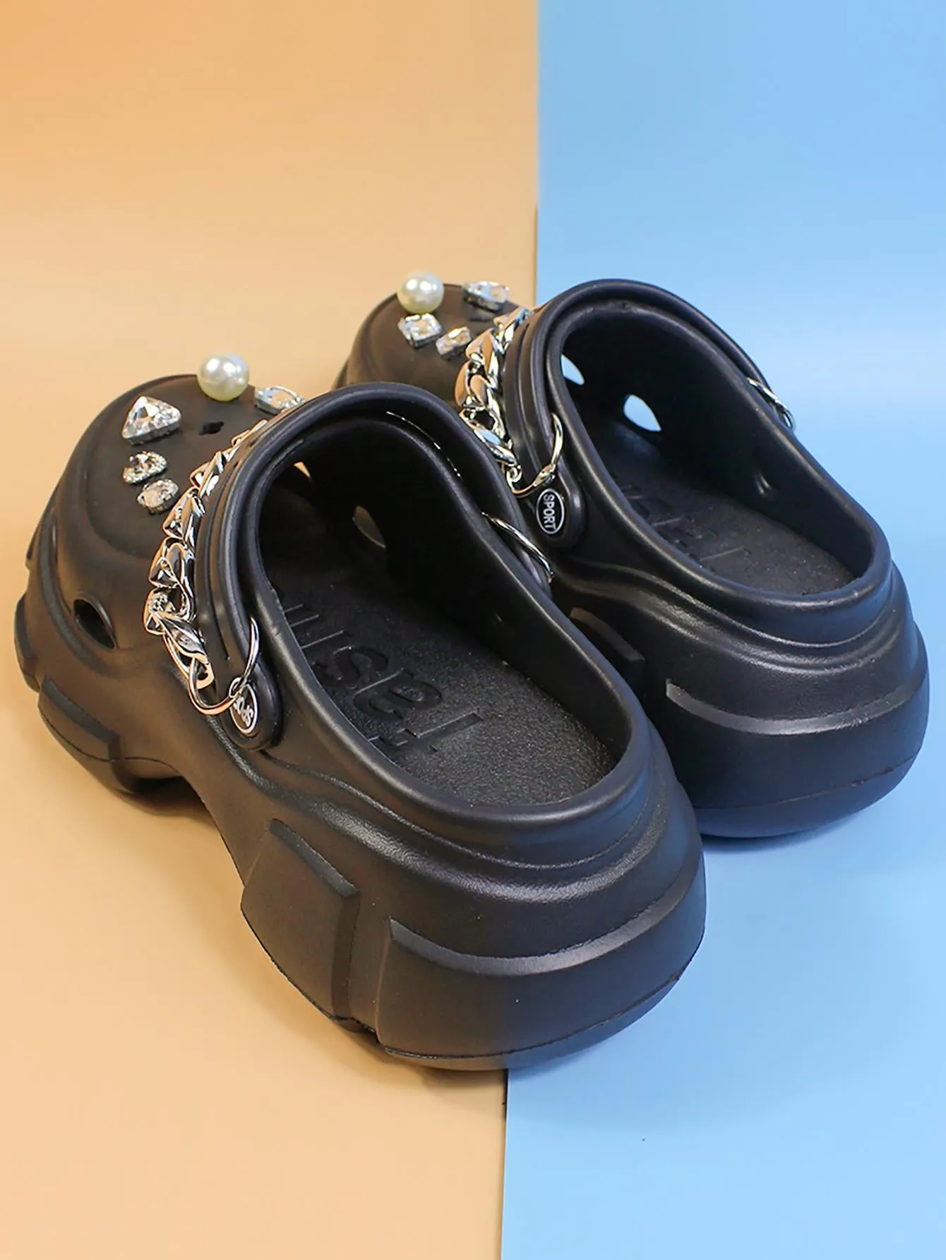 Women's Diy Rhinestone Chain Hollow Out Fashion Outdoor Eva Shoes