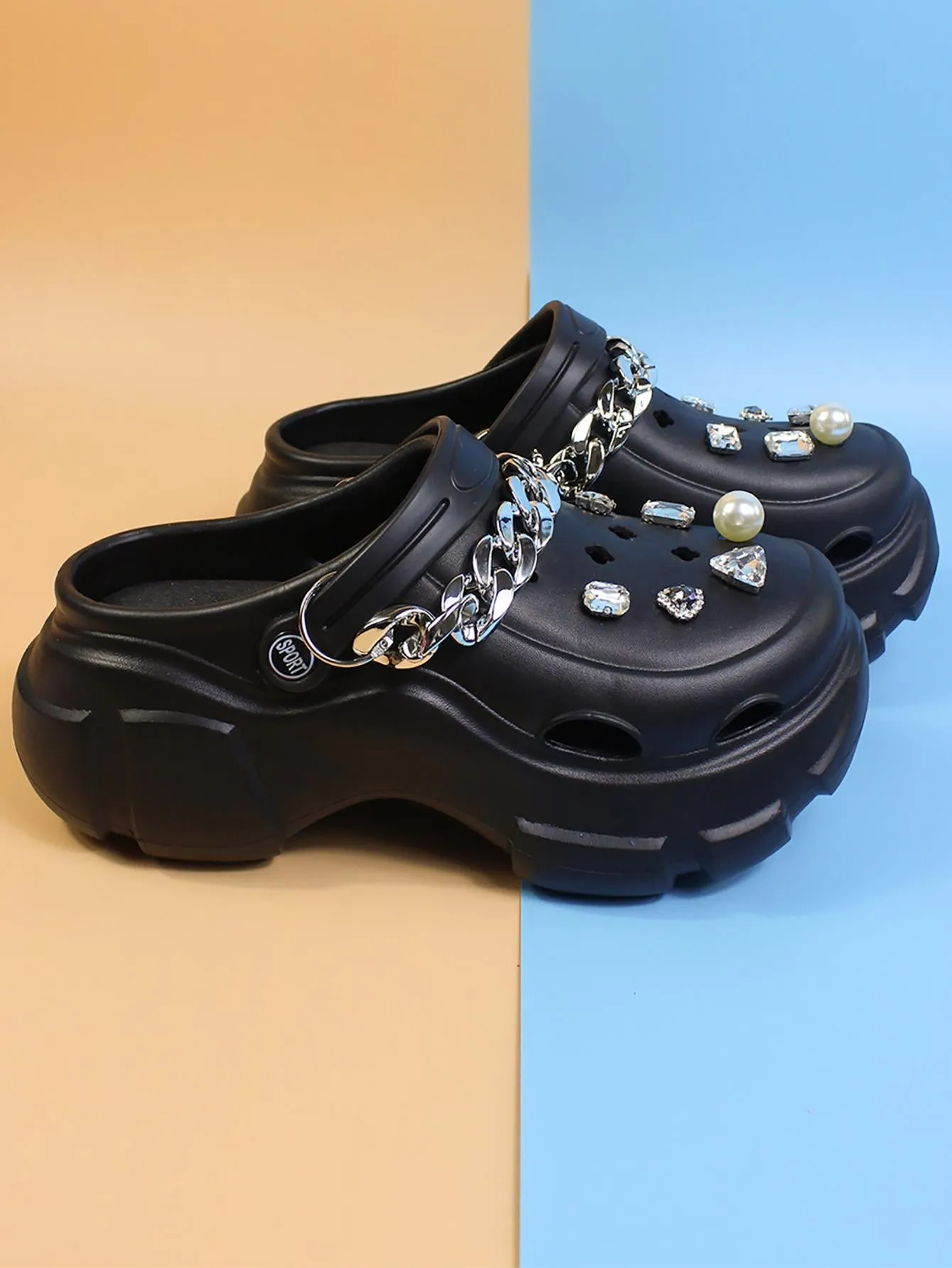 Women's Diy Rhinestone Chain Hollow Out Fashion Outdoor Eva Shoes