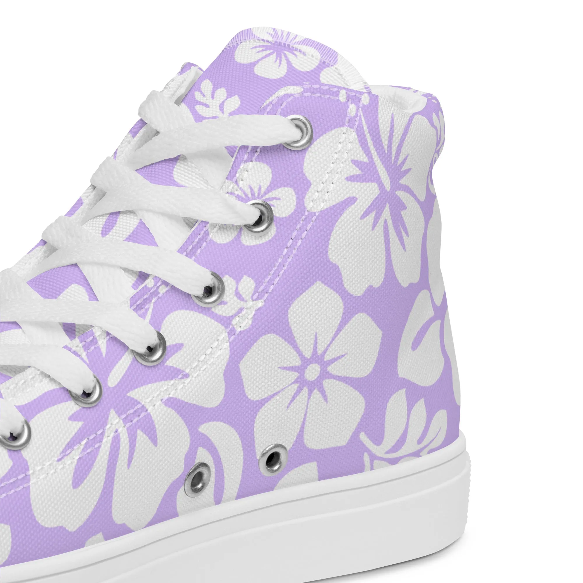 Women’s Lavender and White Hawaiian Flowers High Top Shoes