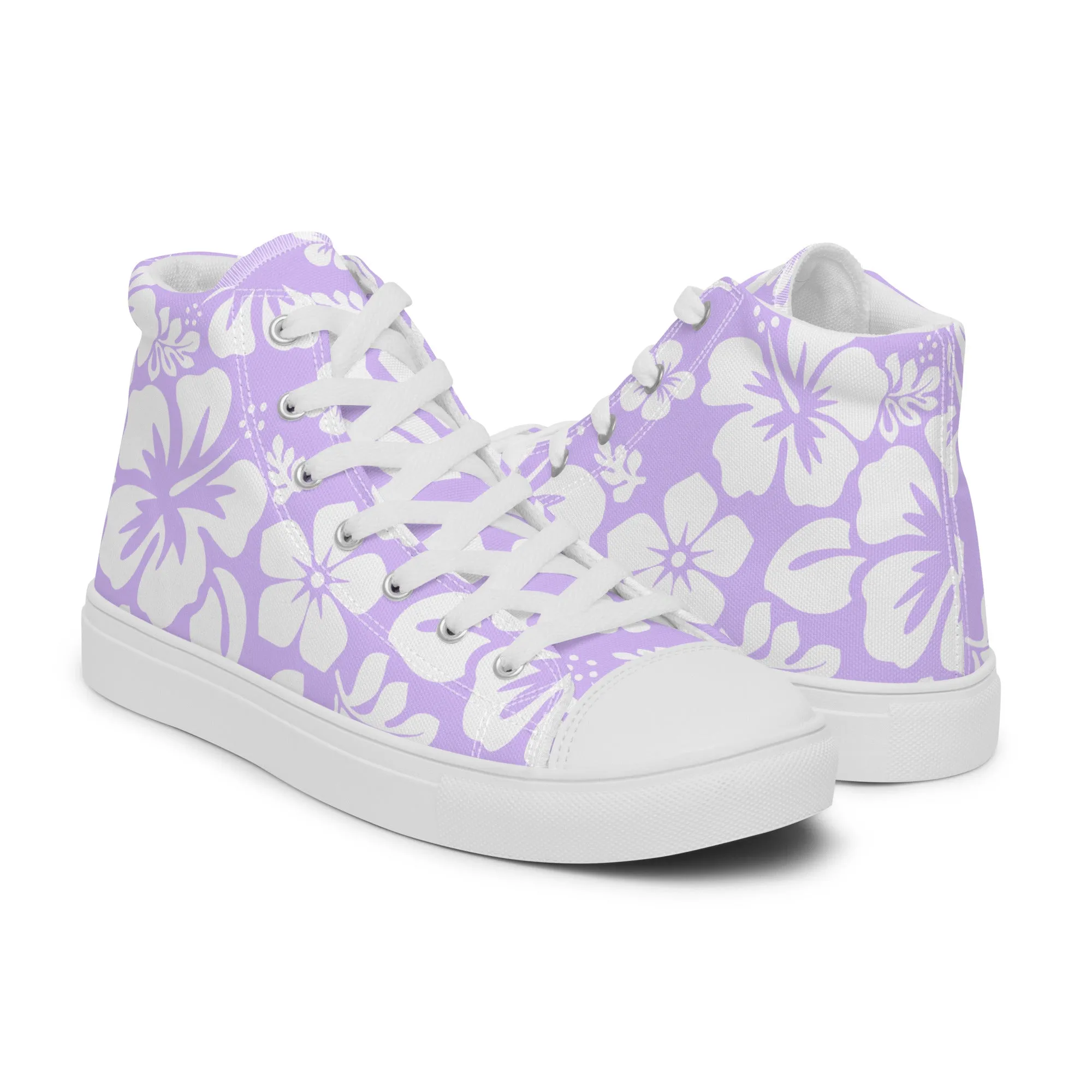 Women’s Lavender and White Hawaiian Flowers High Top Shoes