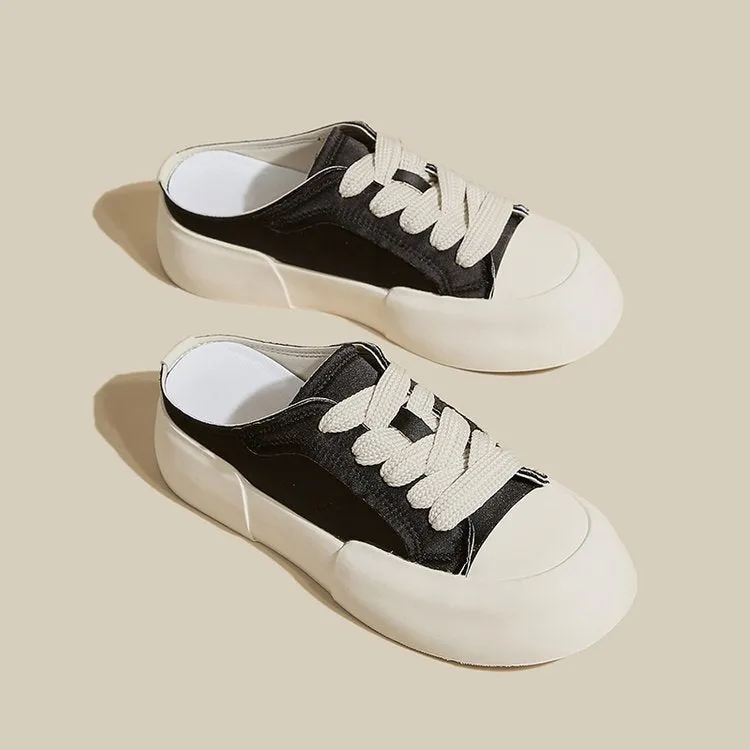 Women's Summer Thick Bottom Satin White Canvas Shoes