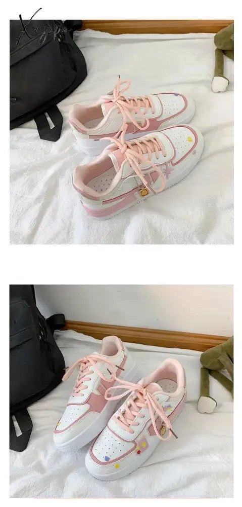 Xajzpa - New Kawaii Candy Color Canvas Sneakers Japanese Style Patchwork Women's Footwear Cute Girls' Lolita Shoes Stickers Zapatillas Mujer