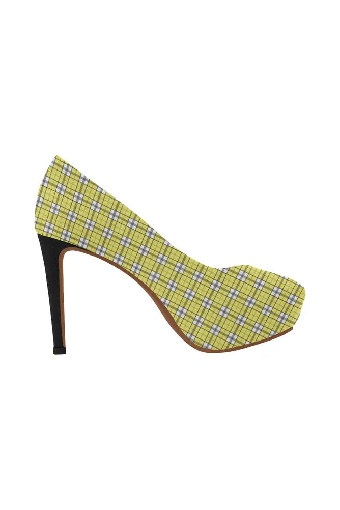 Yellow Plaid Women's High Heels (Model 044)