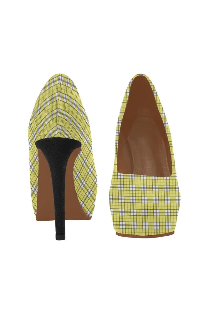 Yellow Plaid Women's High Heels (Model 044)